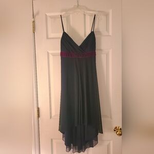 Black chiffon cocktail dress with high low hemline, size 4/6